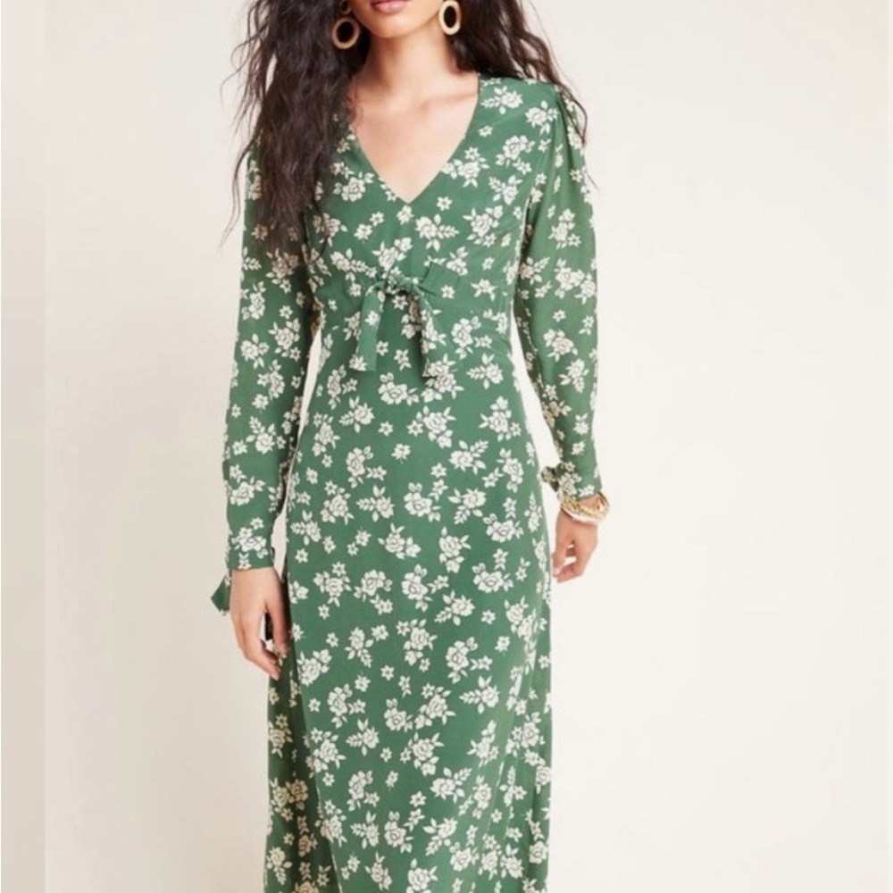 Kachel x Anthropologie Green Floral Long Sleeve Midi Dress Size 8